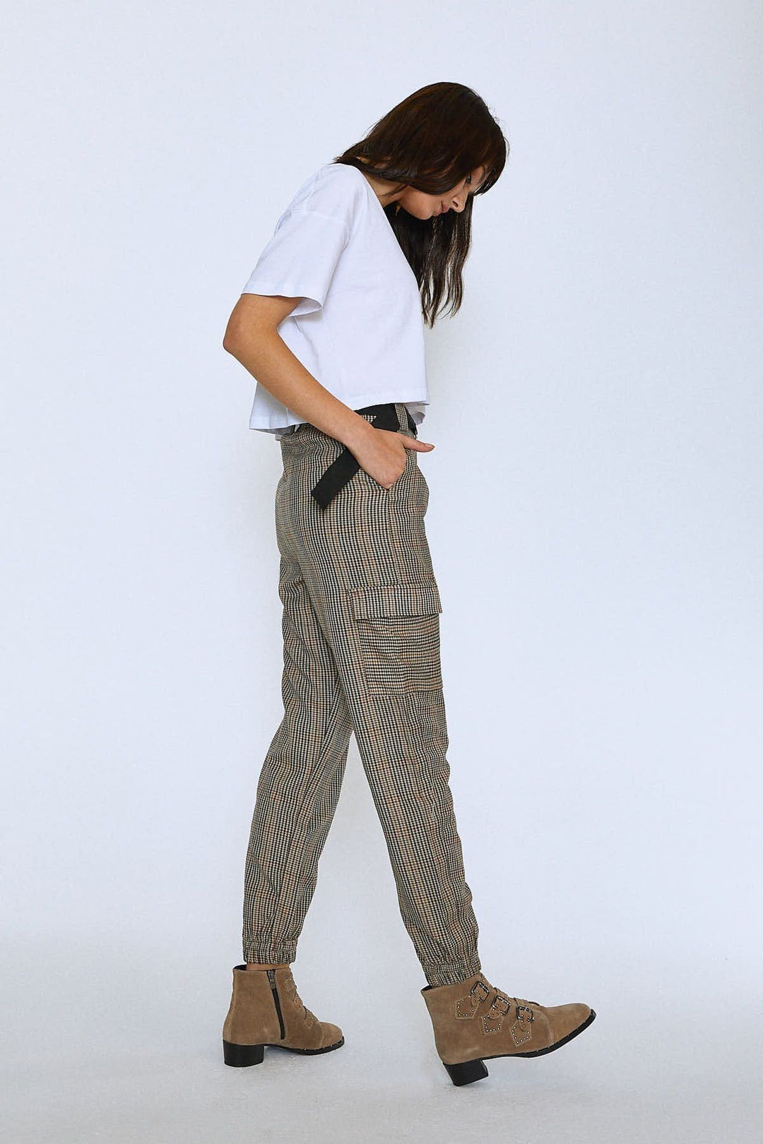 Belted Jogger Pants Gray