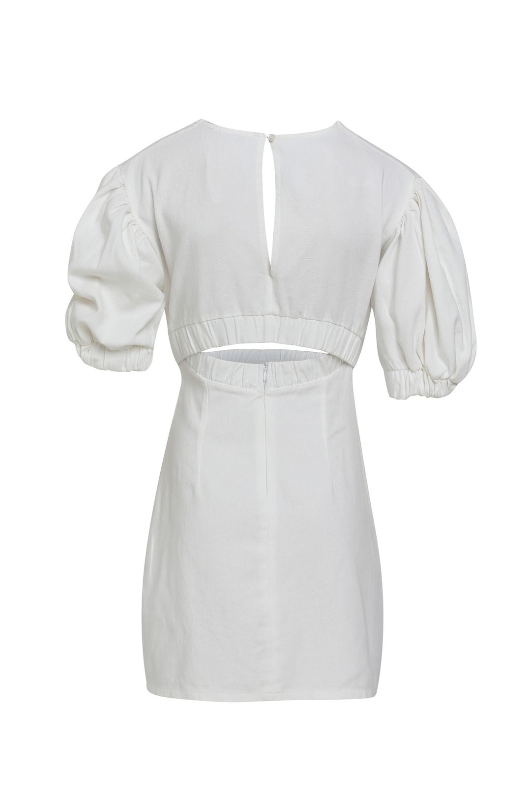 V Yaka Cut Out Gabardin Elbise Beyaz