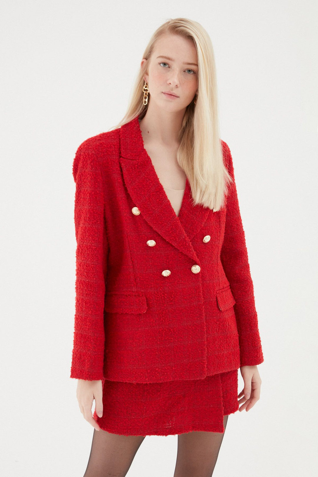 Kruvaze Tüvit Blazer Ceket Kırmızı