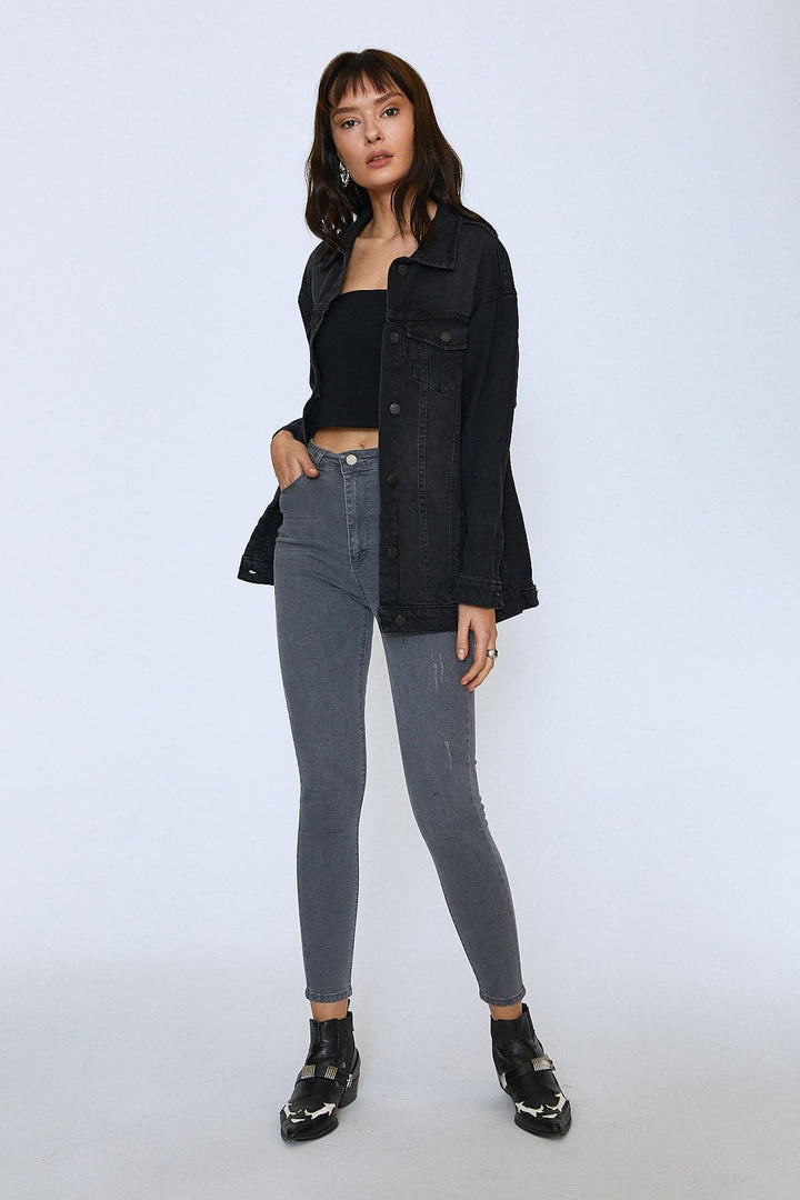 Boyfriend Denim Jacket Anthracite