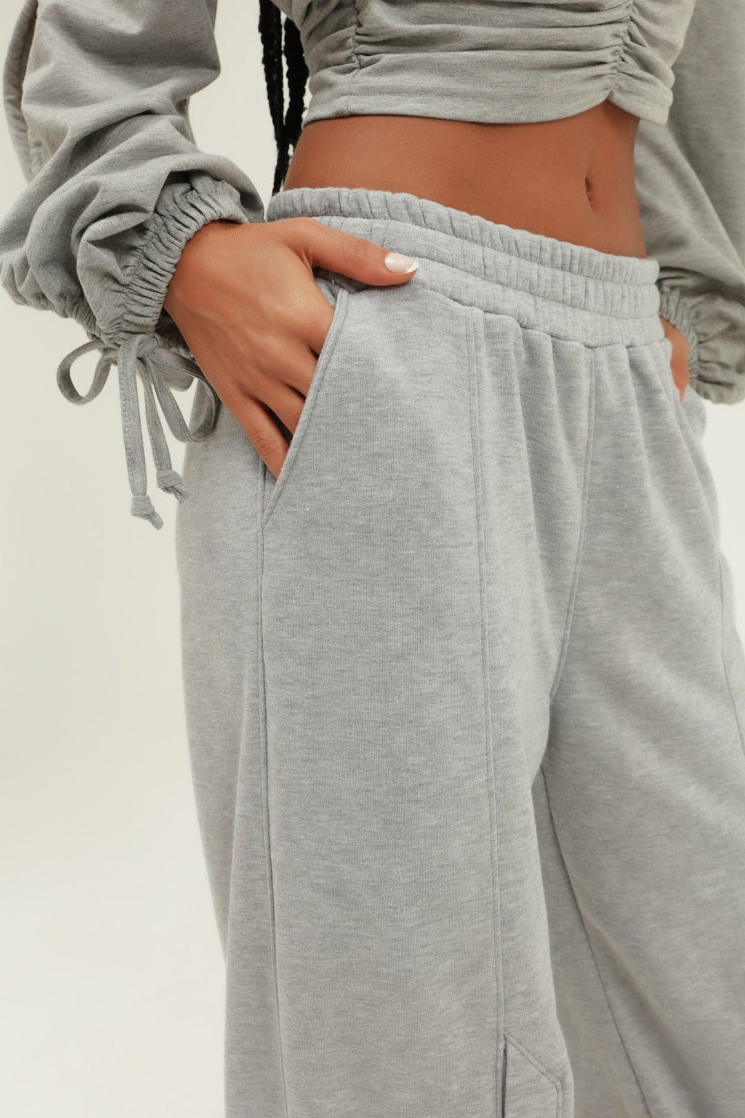 Wide Leg Studded Tracksuit Graymelange