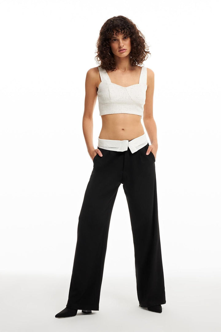 Belt Detailed Fabric Trousers Black