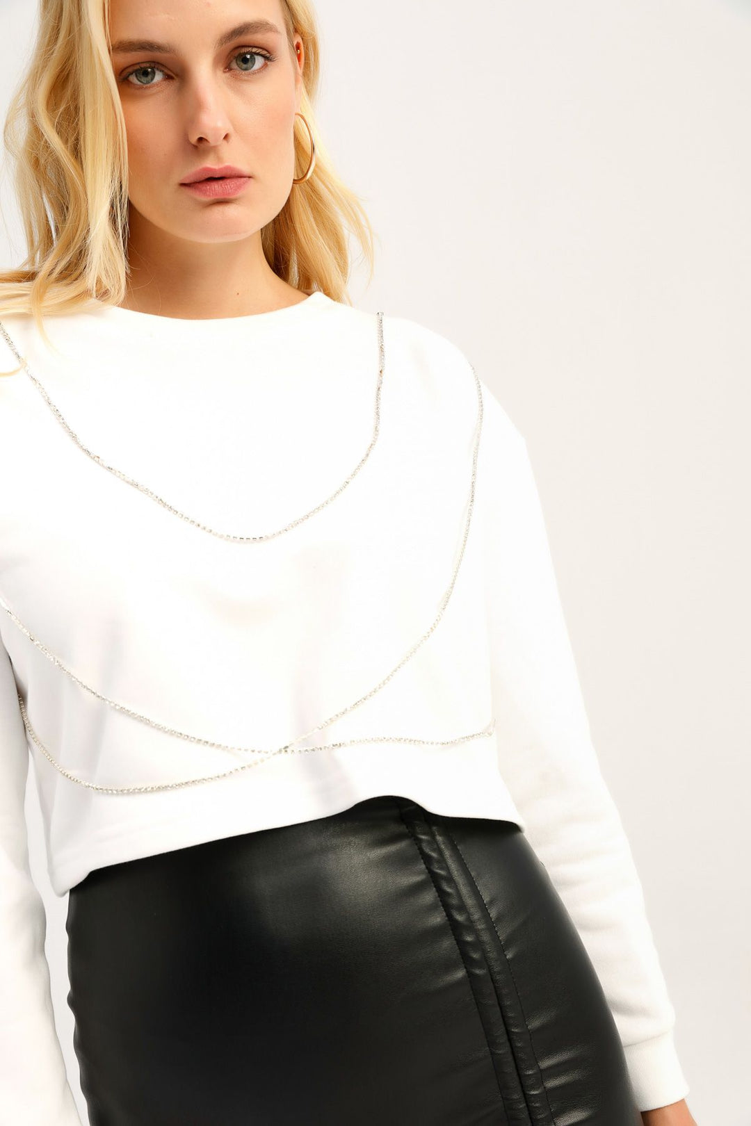 Aksesuarlı Sweatshirt Ekru