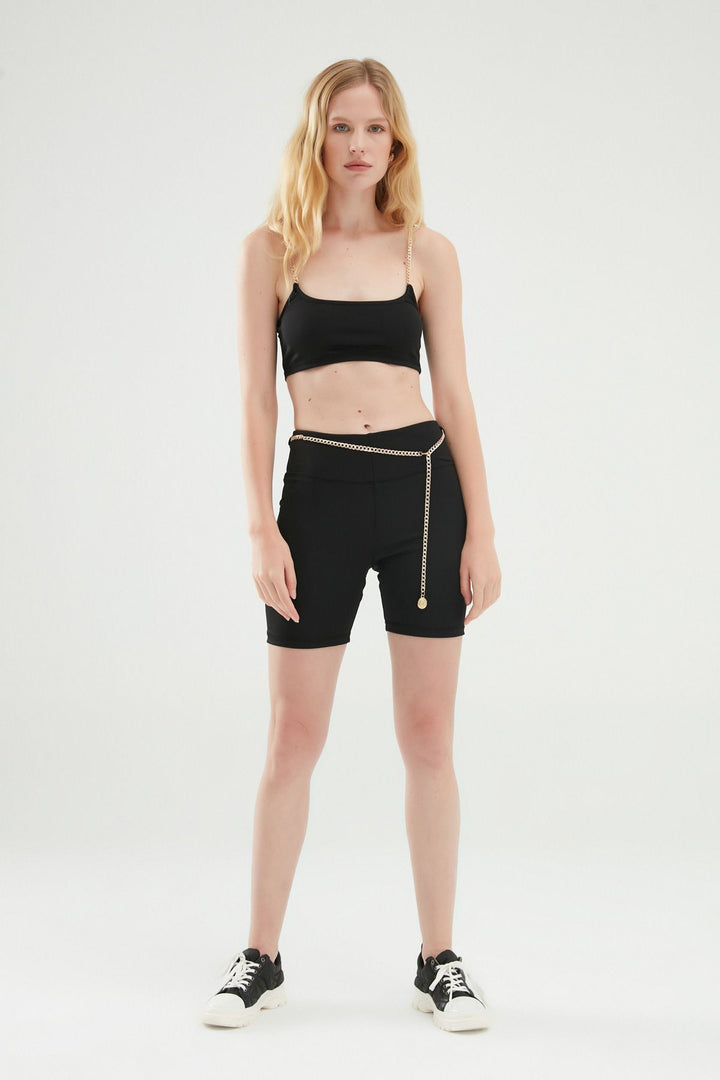 Zincir Kemerli Biker Tayt Siyah