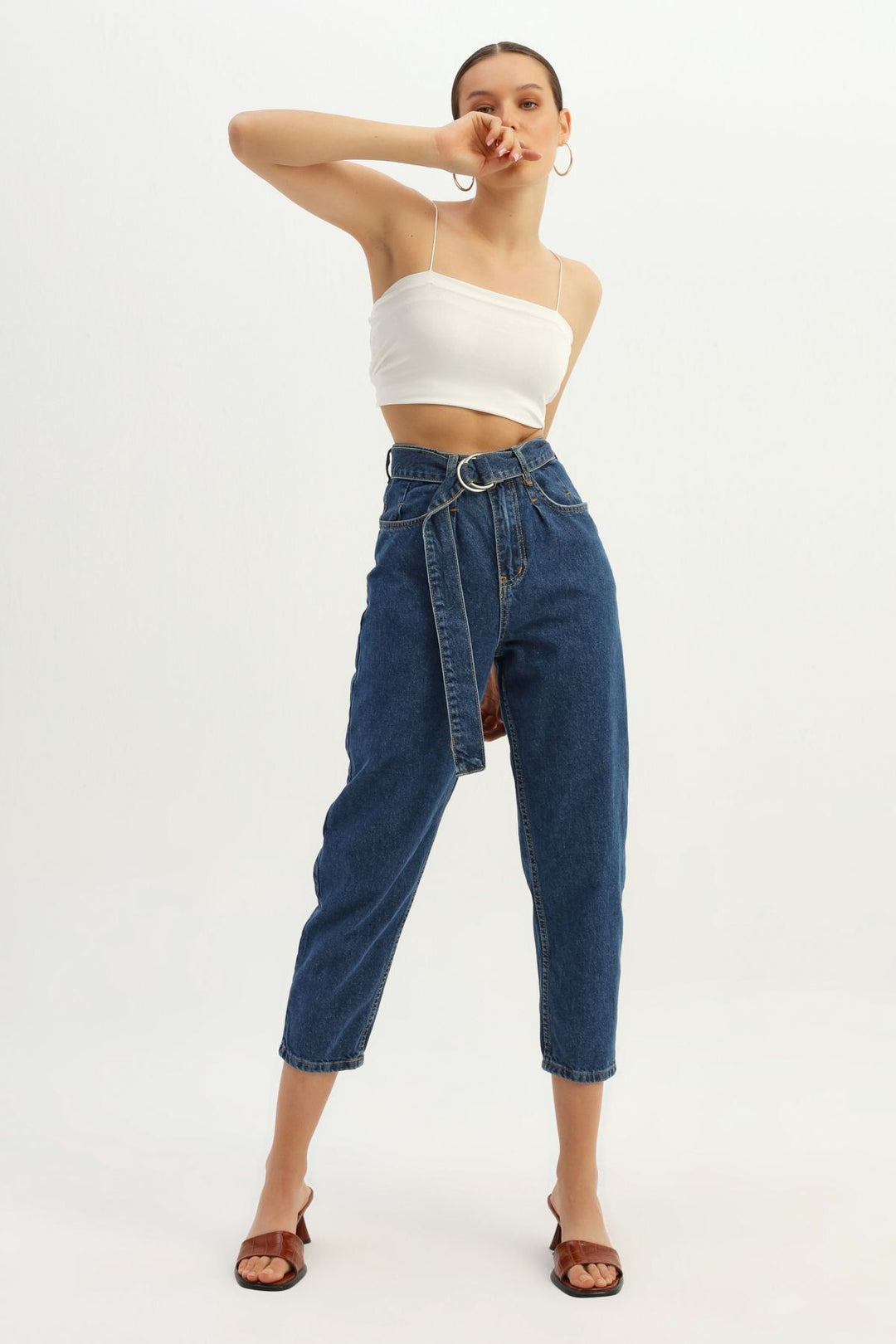 Kemerli Mom Jean Mavi