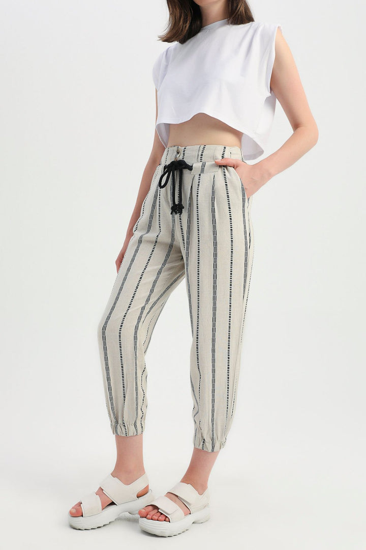 Patterned Linen Jogger Pants Natural