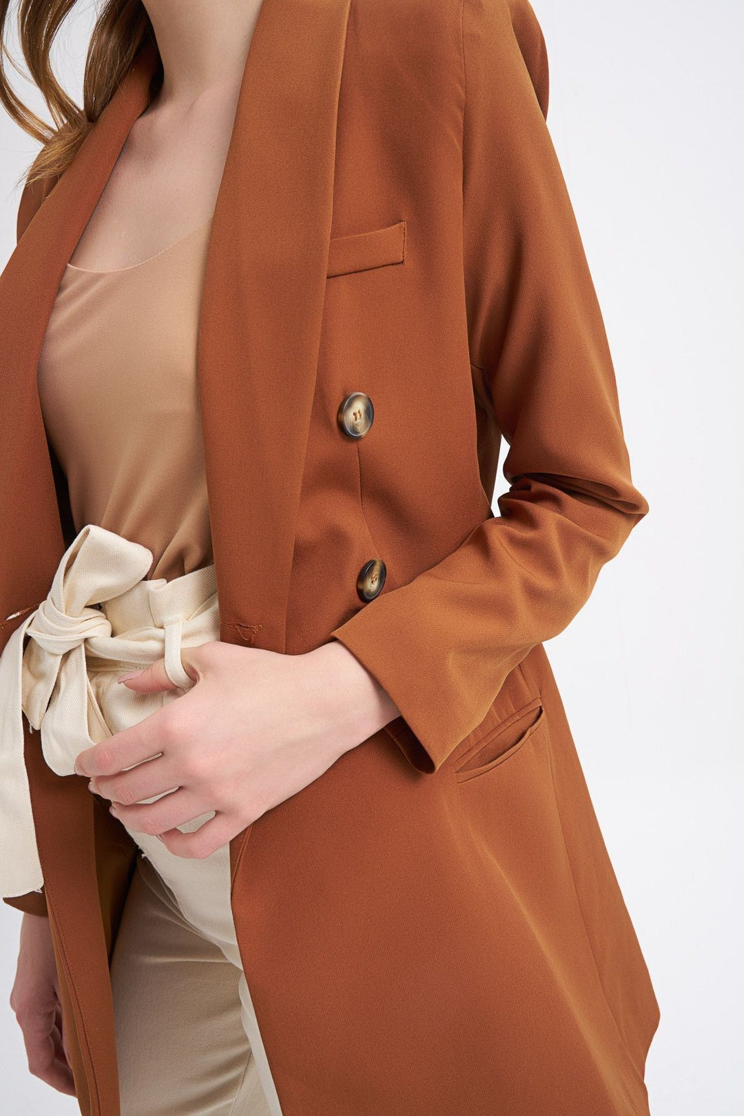 Kruvaze Blazer Ceket Taba