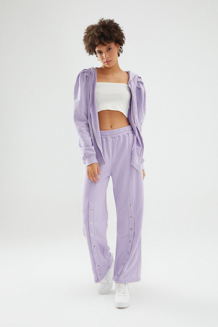 Bol Paça Çıtçıtlı Eşofman Lila