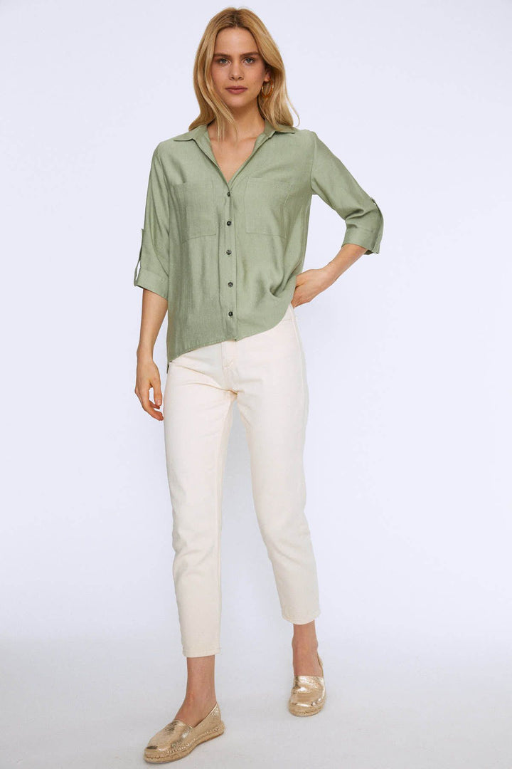 V Neck Three Quarter Sleeve Shirt Mint