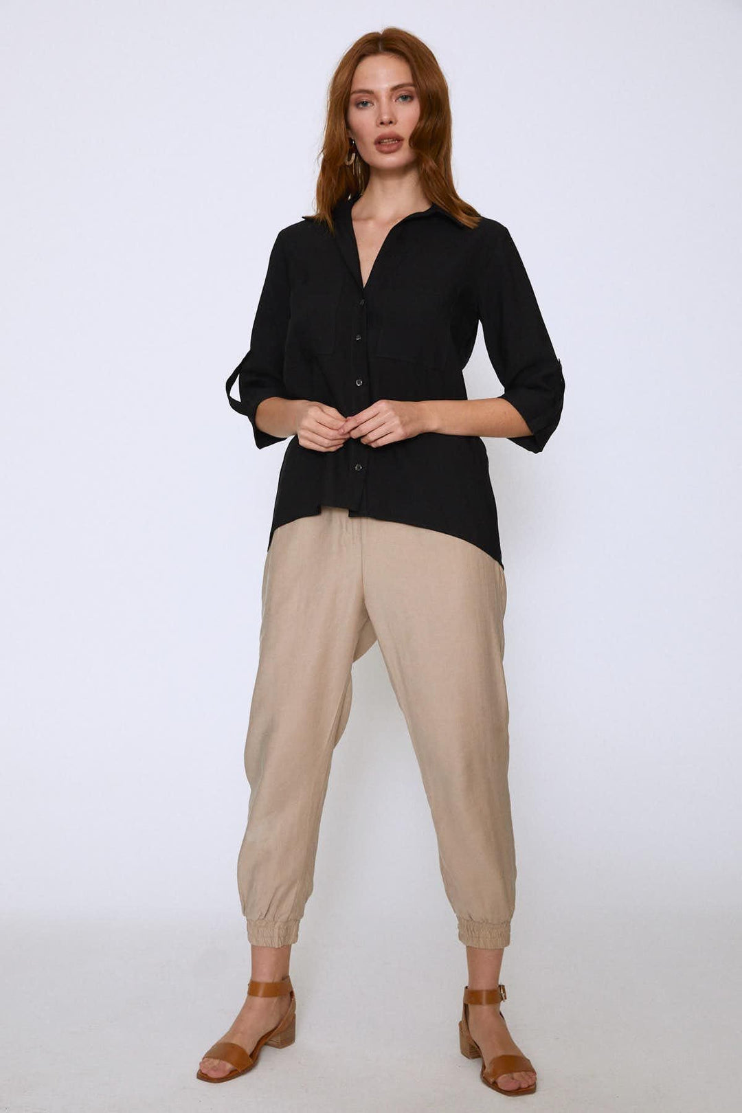 V Yaka Truvakar Kol Gömlek Siyah