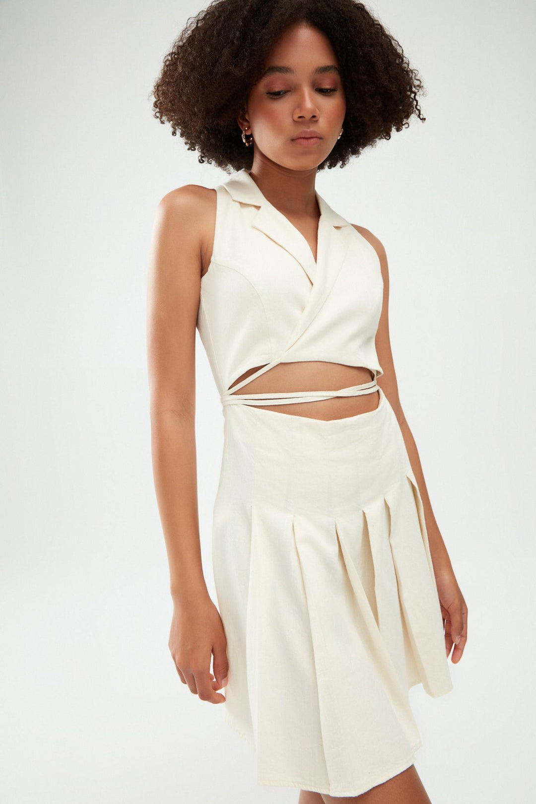 Cut Out Bağlamalı Elbise Naturel