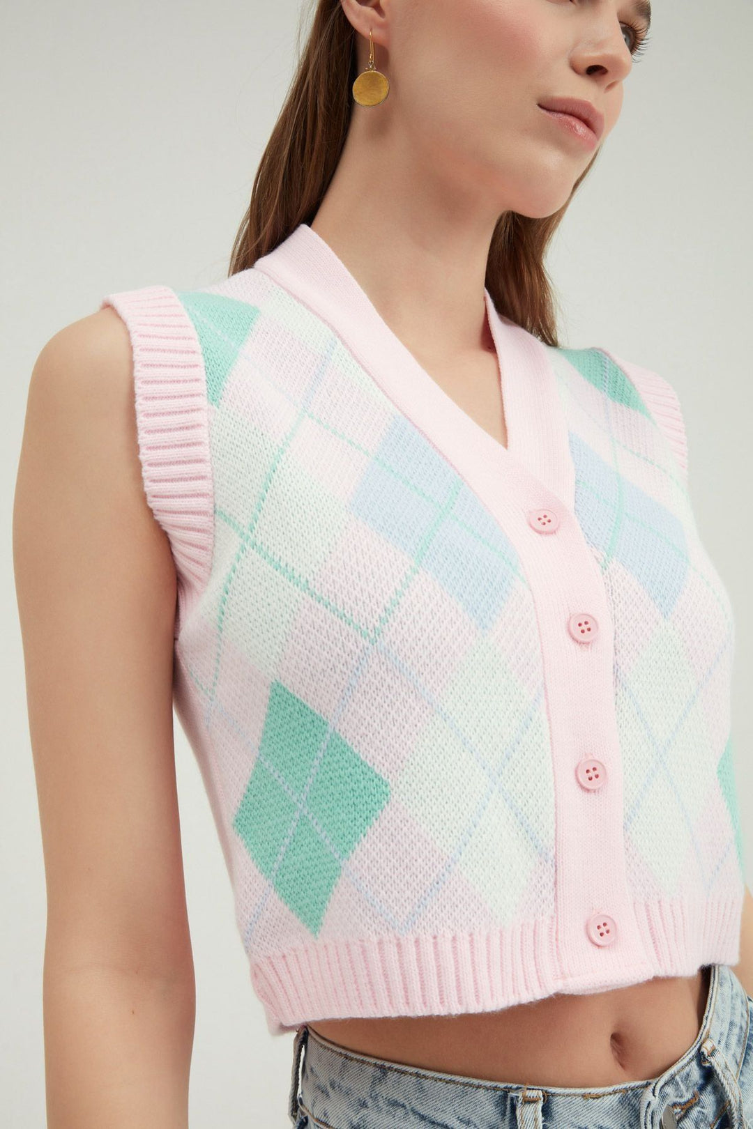 Diamond Patterned Knitwear Pink