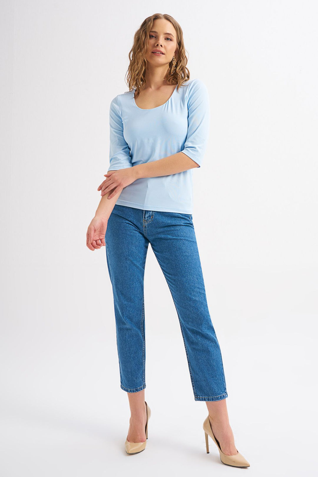 Truvakar Sleeve Basic Blouse Baby Blue