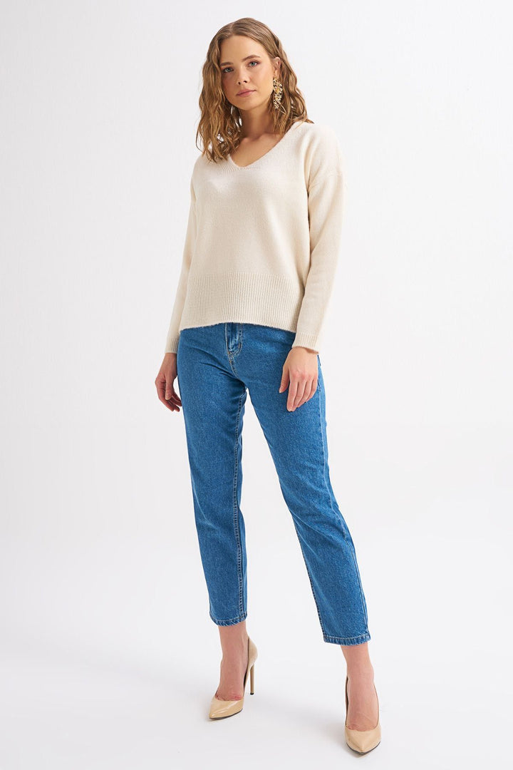 V Neck Sweater Ecru