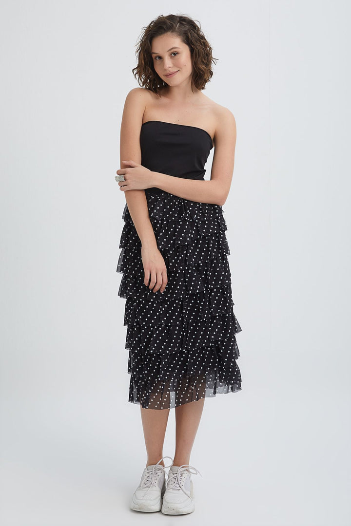 Tiered Polka Dot Skirt Black