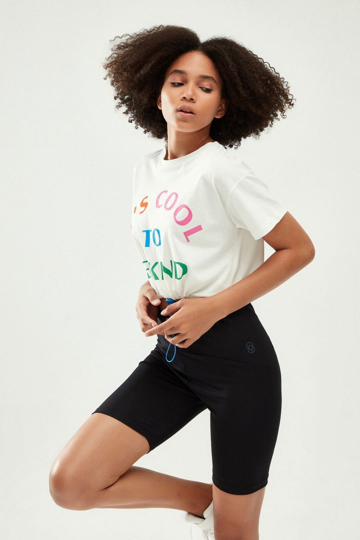 Printed Pleated Crop T-Shirt White