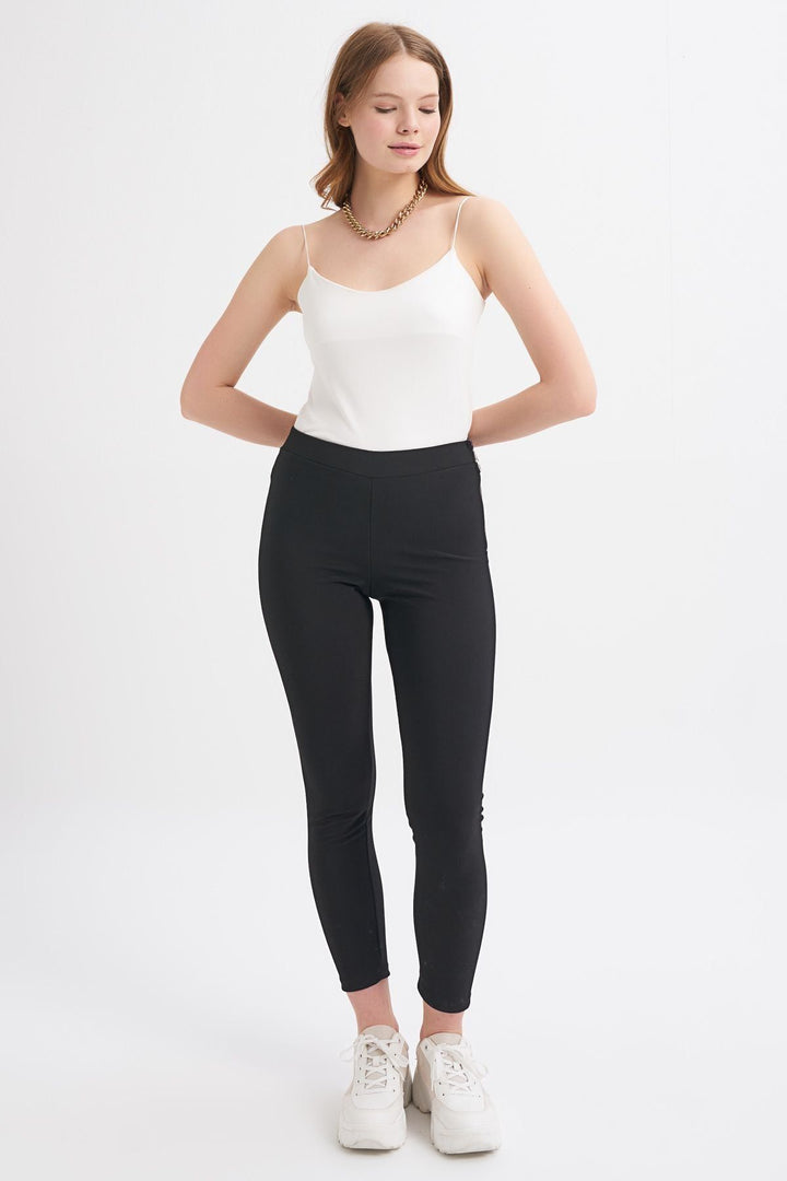 Side Zipper Basic Leggings Black