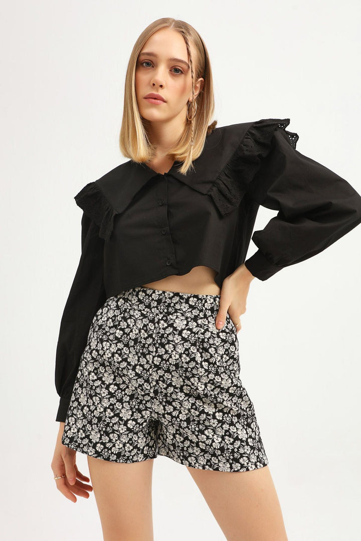 Guipure Ruffle Shirt Black