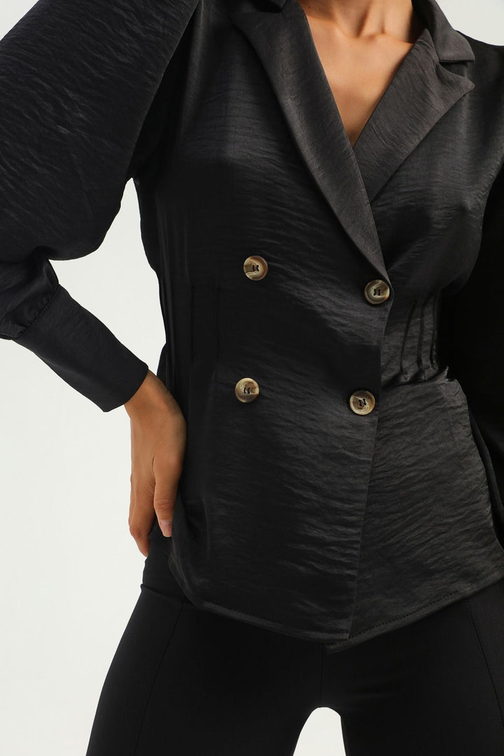 Waistcoat Double Breasted Buttoned Blouse Black