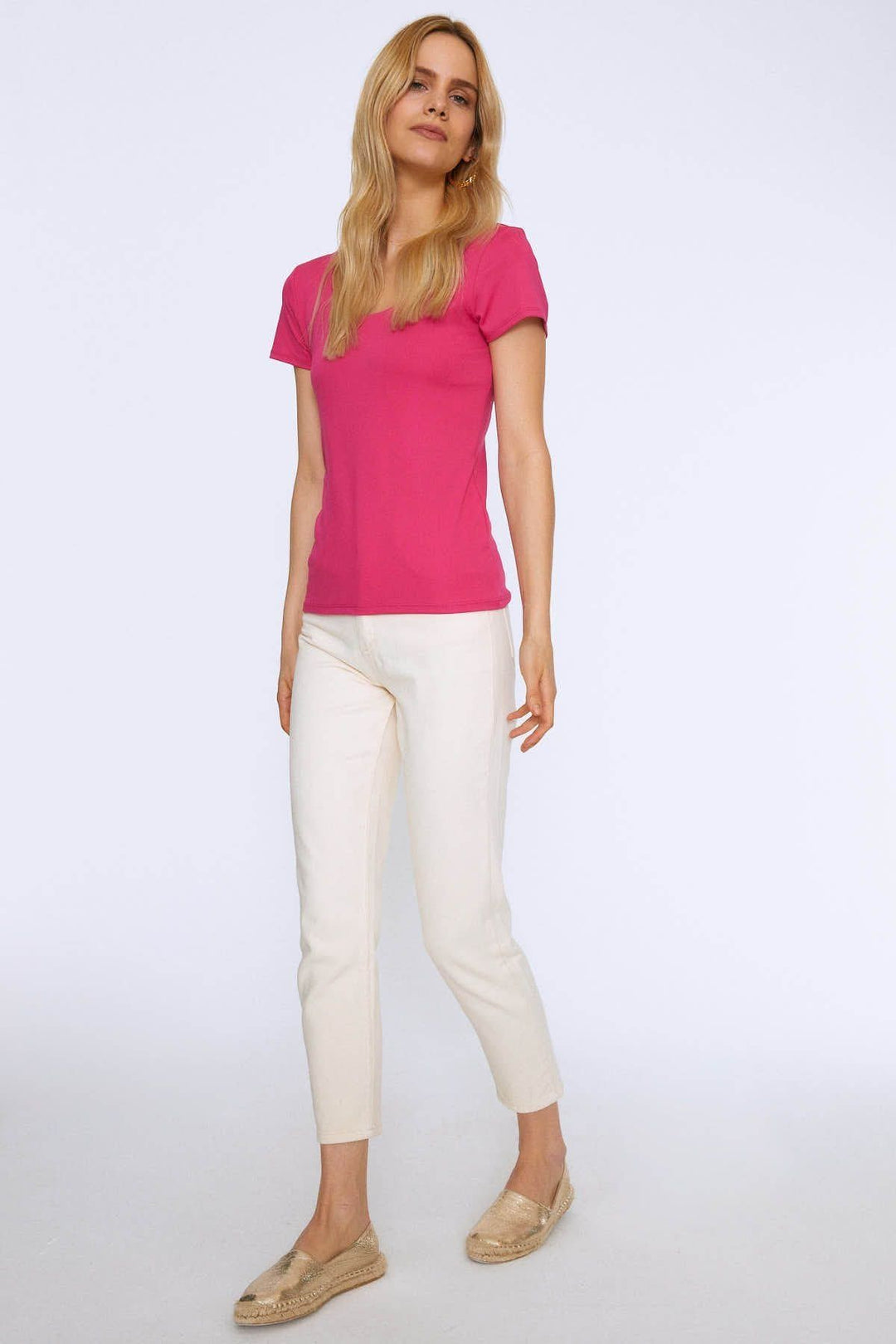 Short Sleeve Basic Blouse Fuchsia