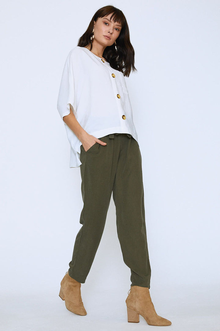 Düğmeli Oversize Bluz Ekru