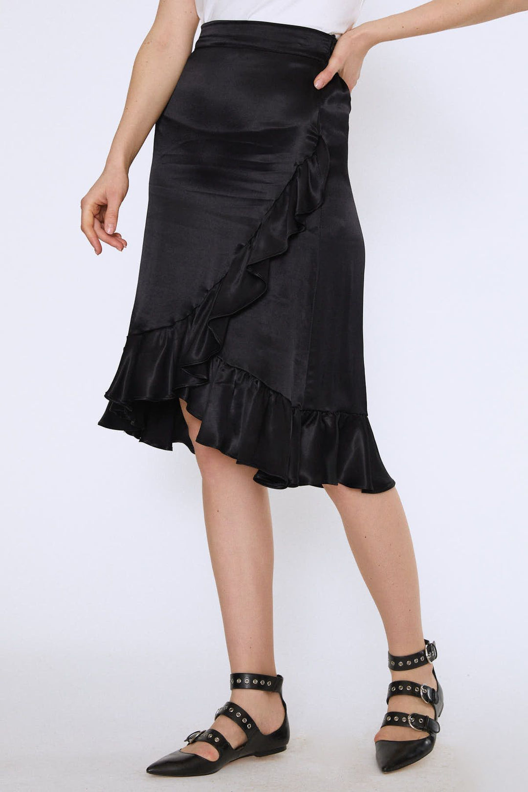 Ruffle Midi Skirt Black