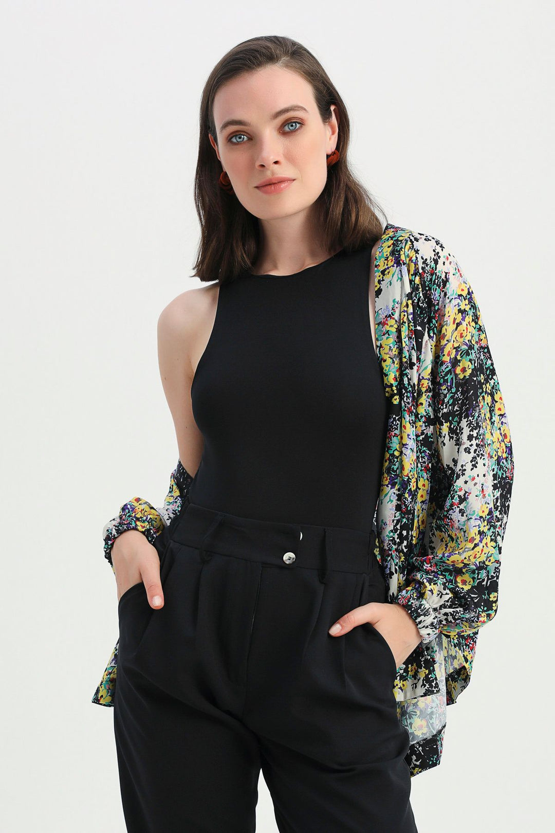 Patterned Shawl Collar Jacket Black