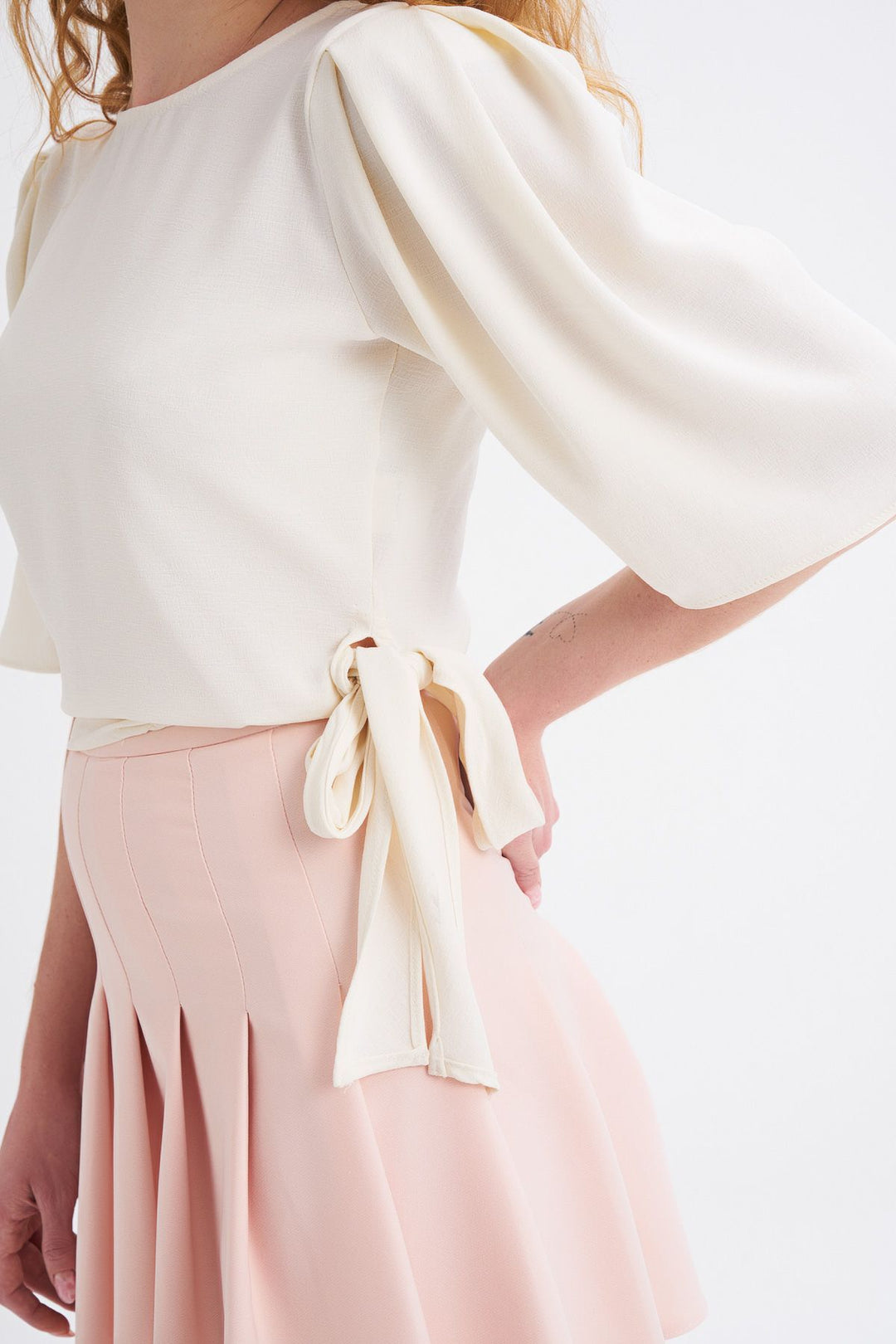 Side Tie Waistband Blouse Ecru