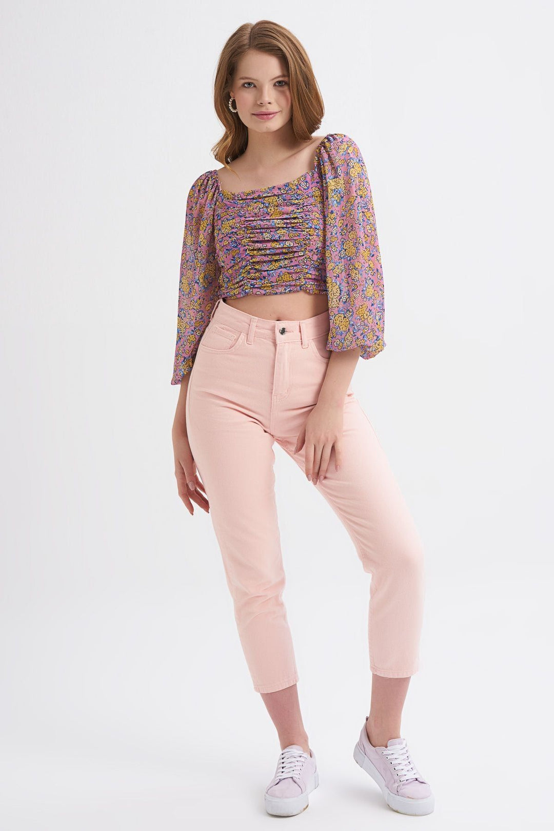 Patterned Gippie Crop Blouse Lilac