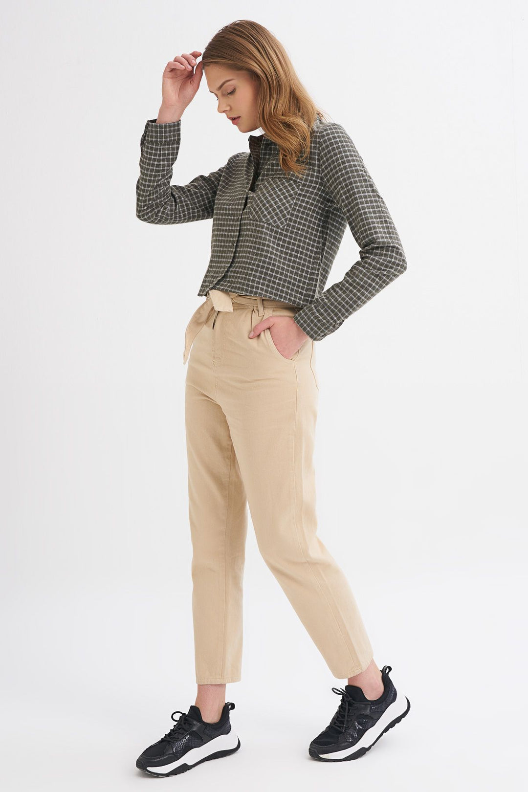 Tek Cepli Ekose Gömlek Haki