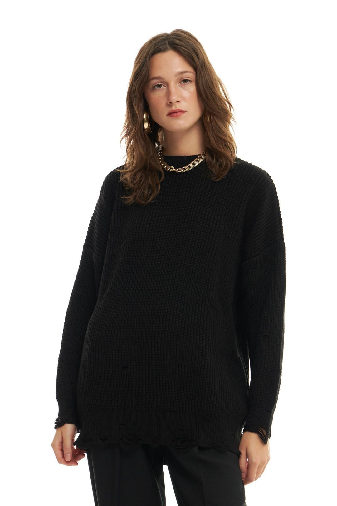 Ripped Detailed Oversize Jumper Black