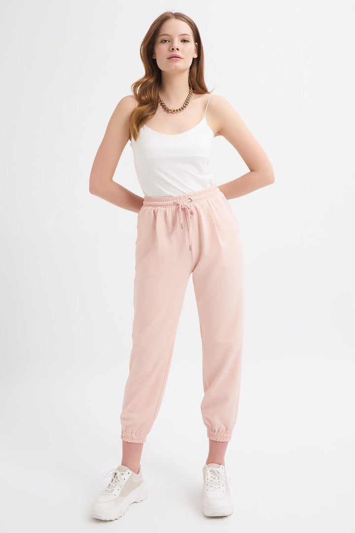 Paçası Lastikli Pantolon Pudra