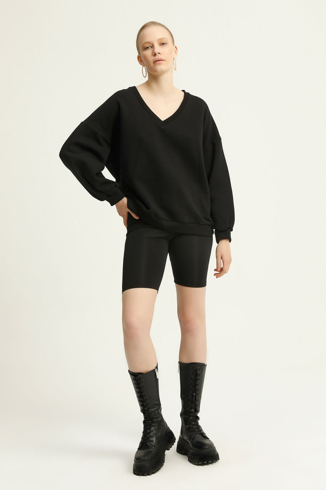 V Neck Sweatshirt Black