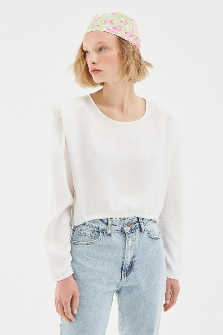 Waist Pleated Waistband Blouse Ecru