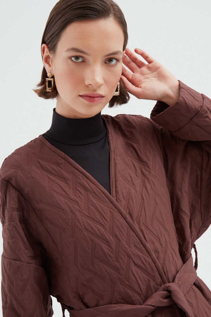 Bağlamalı Kapitone Ceket Kahverengi