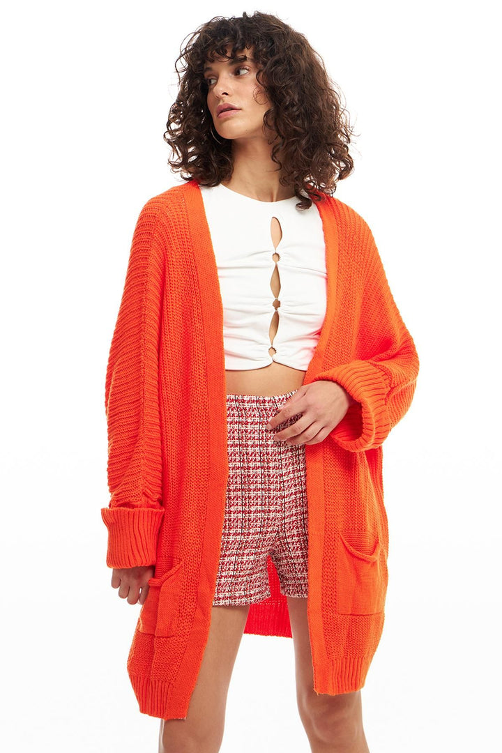 Oversize Pocket Cardigan Orange
