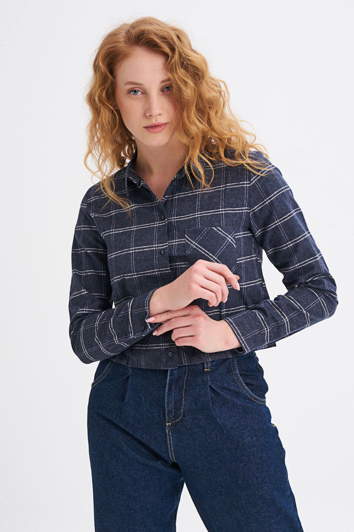 Tek Cepli Ekose Gömlek Lacivert