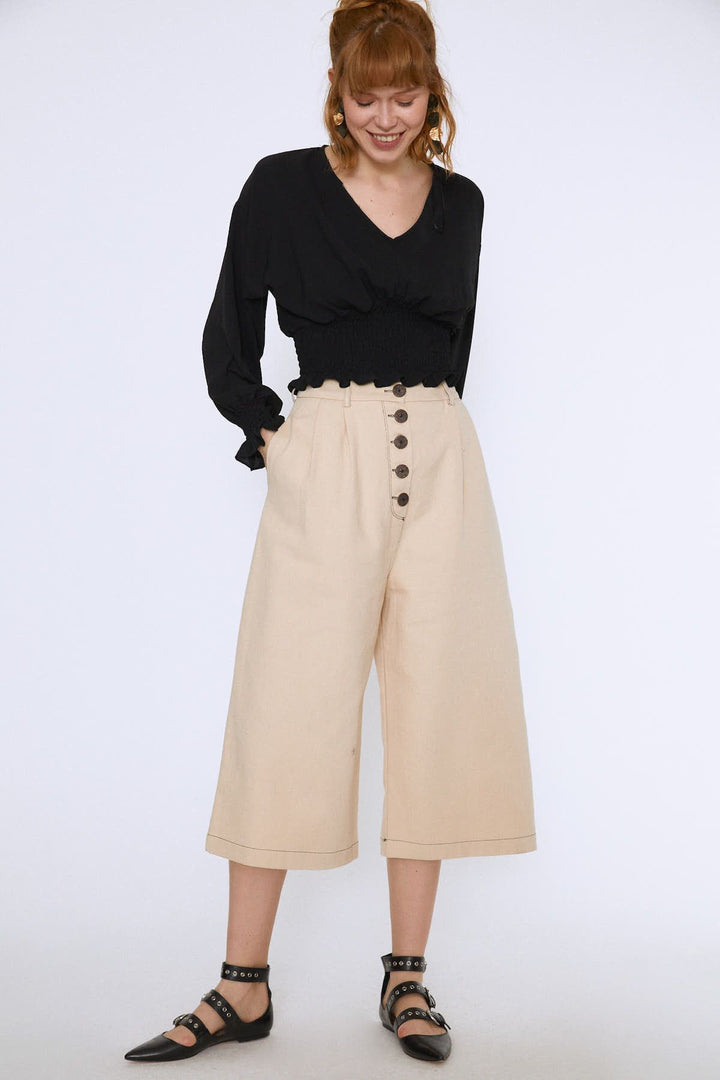 Beli Gipeli V Yaka Crop Bluz Siyah