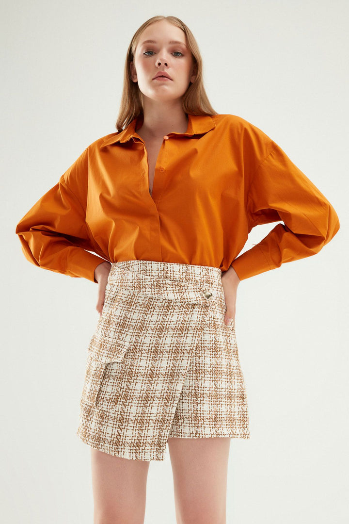 Wrapped Tweed Short Skirt Beige