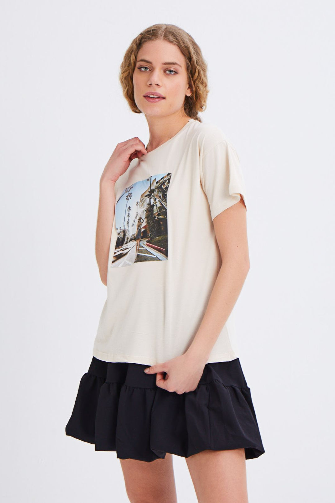 Baskılı Tişört Açık Bej