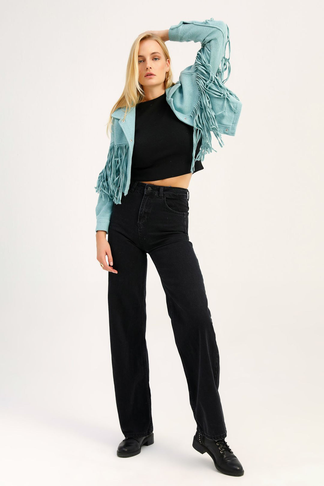 Tasseled Crop Jacket Mint