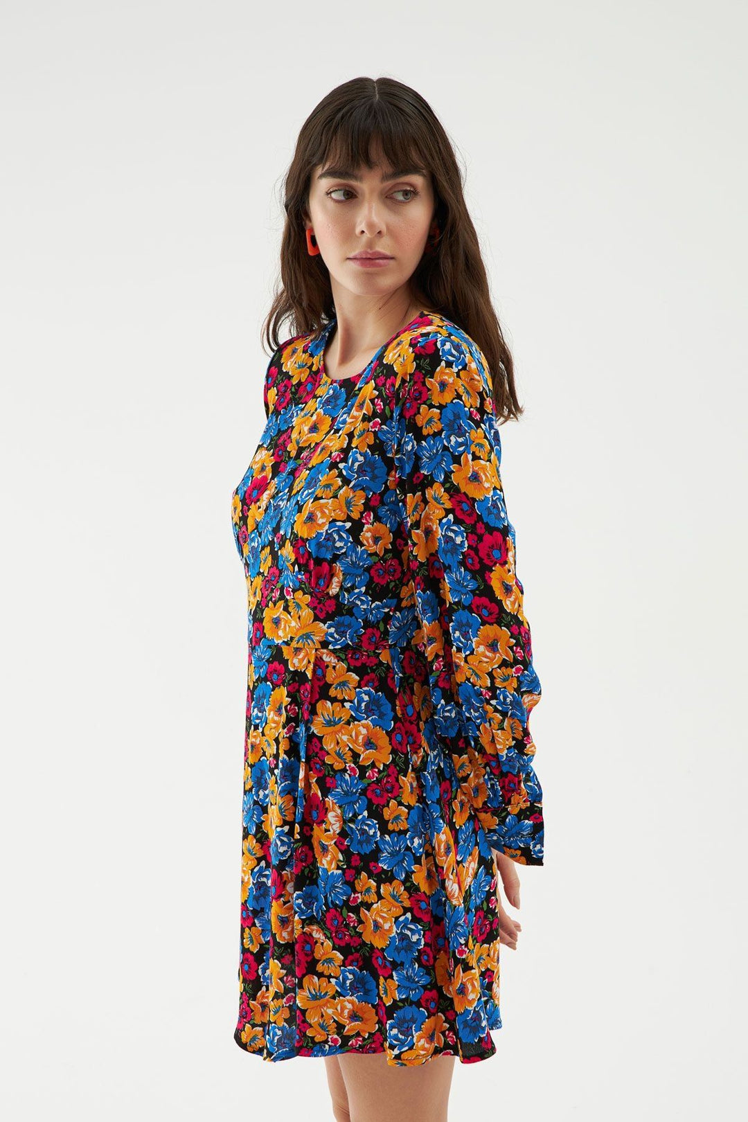 Wadding Asymmetrical Floral Dress Navy Blue