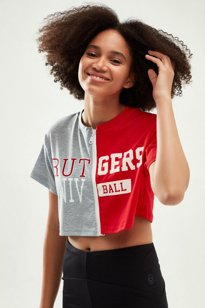 Baskılı Fermuarlı Tişört Kırmızı