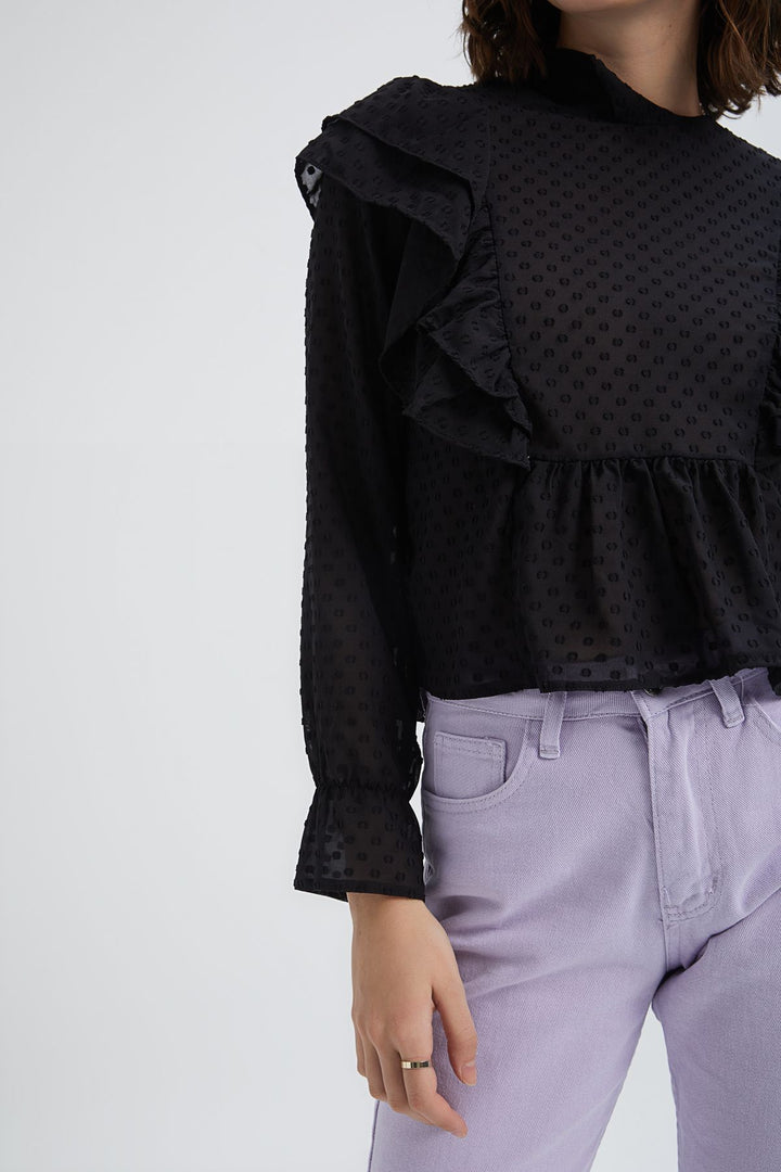 Fırfırlı Bluz Siyah