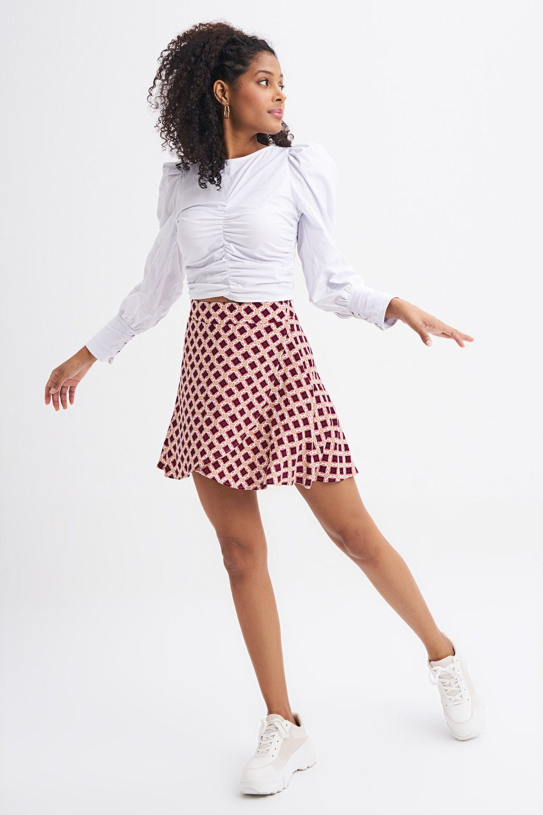 Patterned Wrap Mini Skirt Claret Red