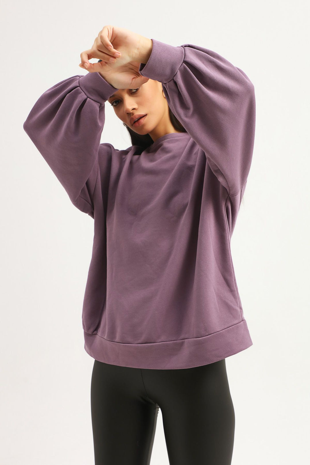 Sırt Dekolteli Oversize Sweatshirt Koyu Lila