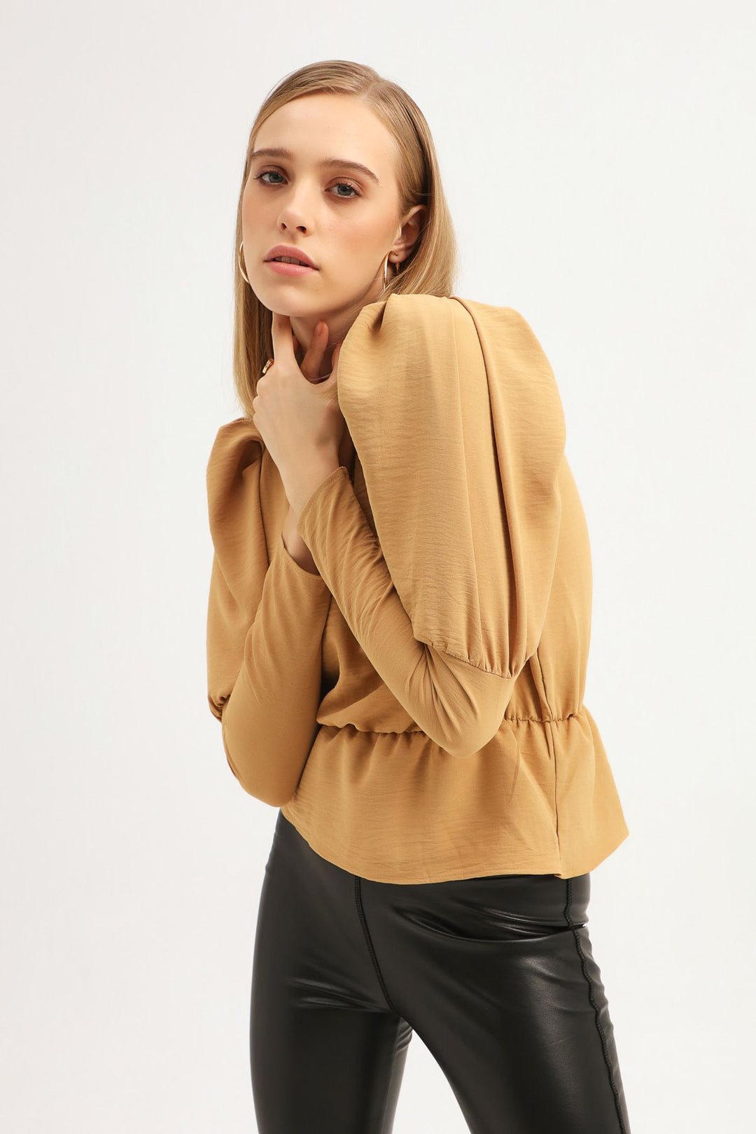 Balloon Sleeve Blouse Camel