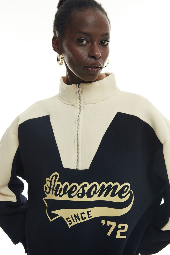 Zippered Collar Sweatshirt Navy