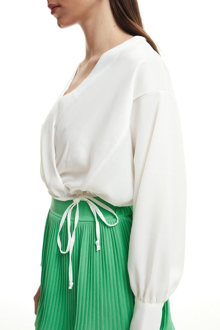 Double Breasted Satin Blouse Ecru