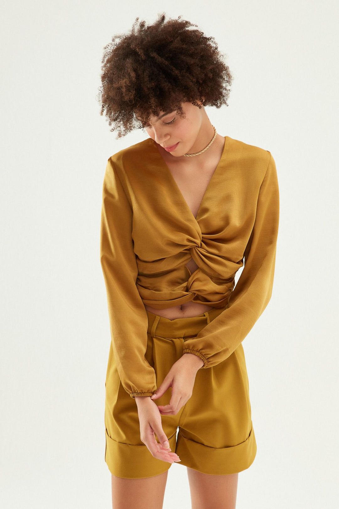 Decollete Detailed V-Neck Blouse Olive